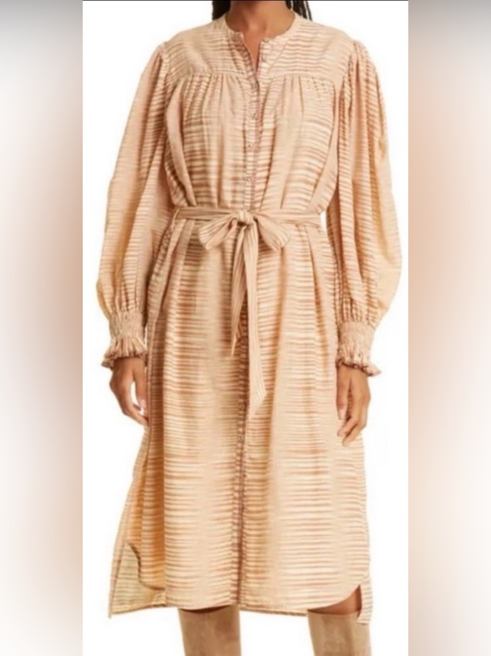 Ulla Johnson Fiora 100% Cotton Striped Shirt Dress Fawn NWT Sz 8 | Boho